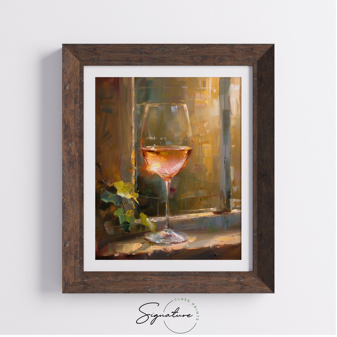 Glass of Rose Wine on Sunny Windowsill with Vine Leaves Poster - Image 4