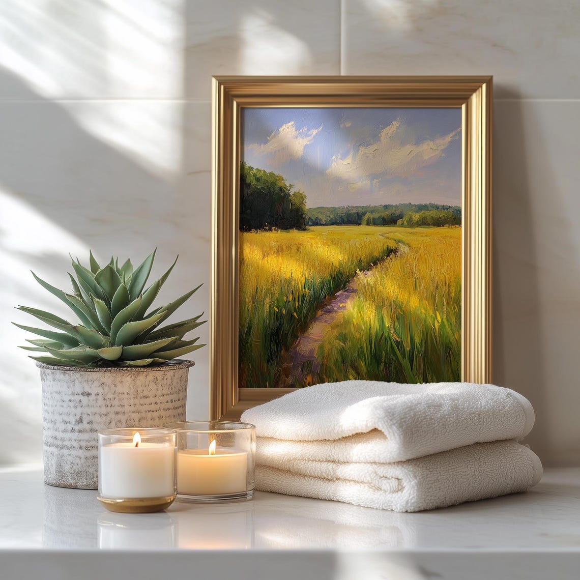 Golden Field Path Summer Countryside Vibrant Landscape Painting Poster - Image 3