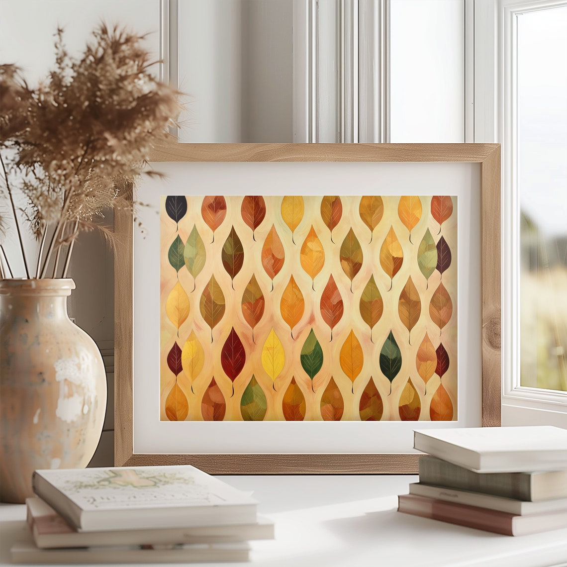Abstract Leaves Pattern Fall Foliage Repeating Leaf Design Art Poster - Image 2