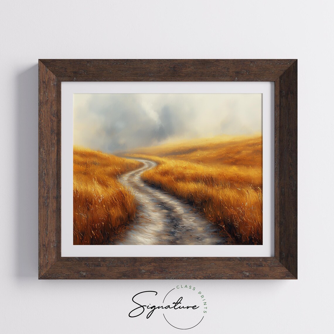 Misty Golden Wheat Field Dirt Path Minimalist Country Wall Print - Image 5