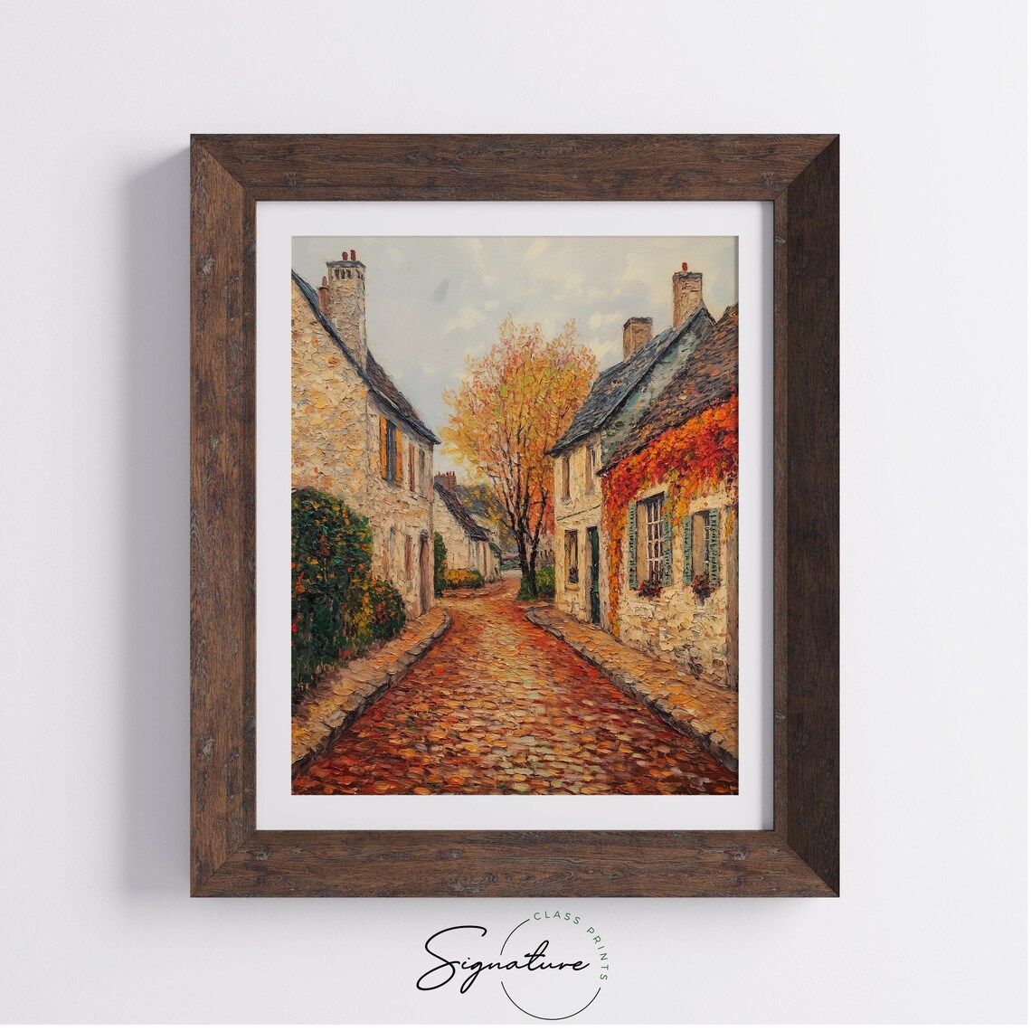Charming Autumn Village Street Stone Houses Cobblestone Poster - Image 4