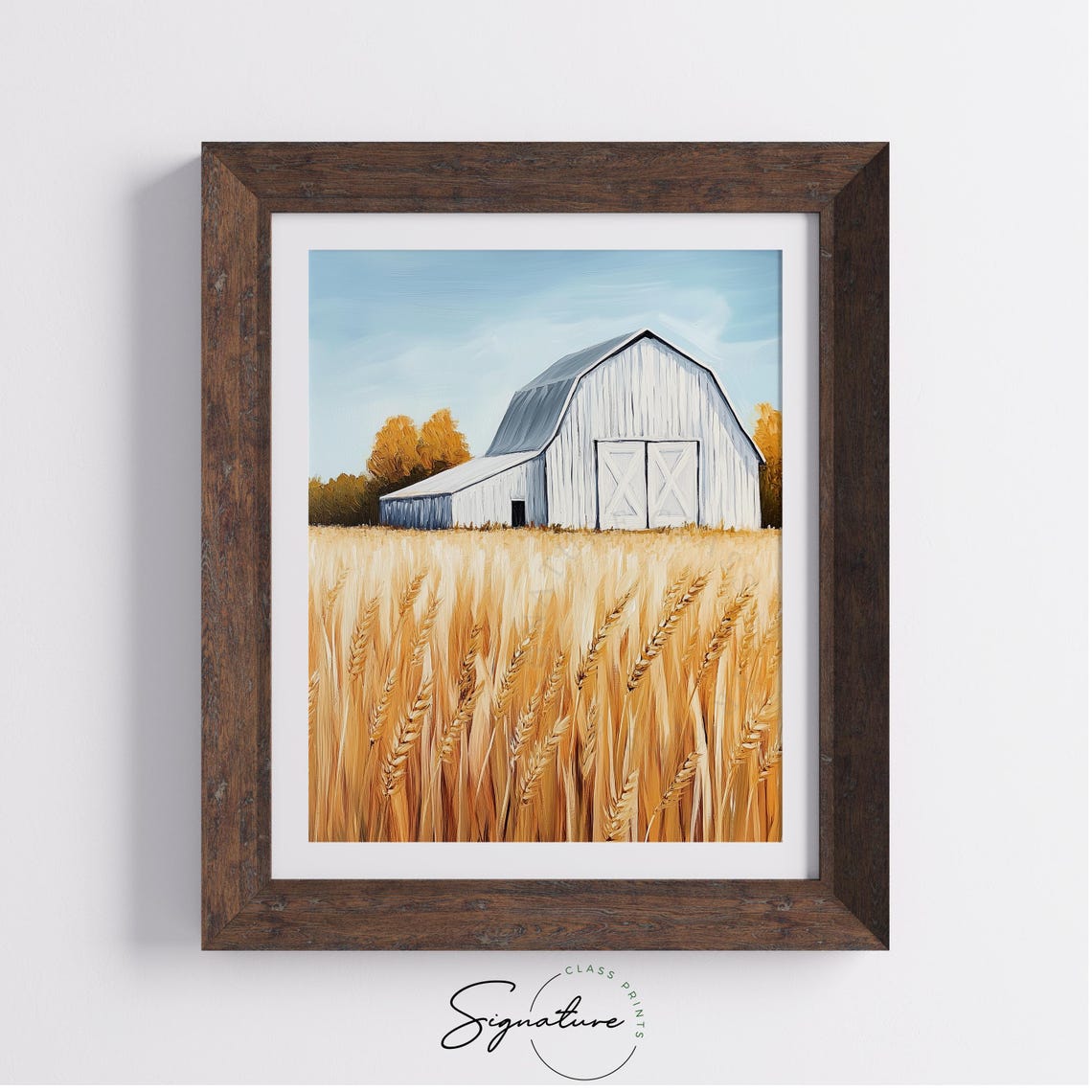 White Barn Wheat Field Blue Sky Rustic Farm Simplicity Poster - Image 4