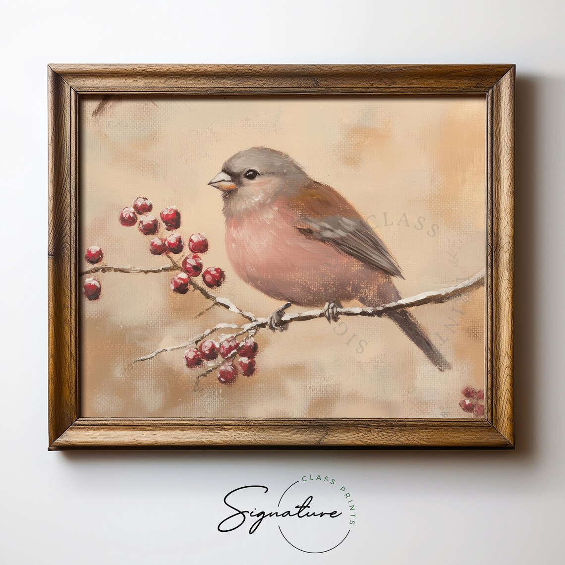 Gray Crowned Rosy Finch With Frosted Red Berries Winter Print - Image 5