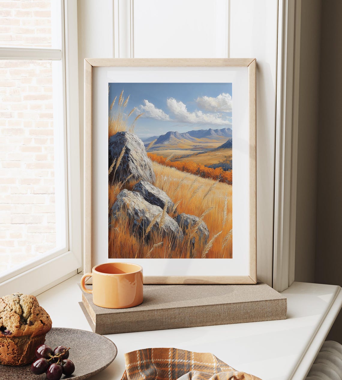 Rocky Autumn Hillside With Golden Grass Under Blue Mountain Sky Poster - Image 6