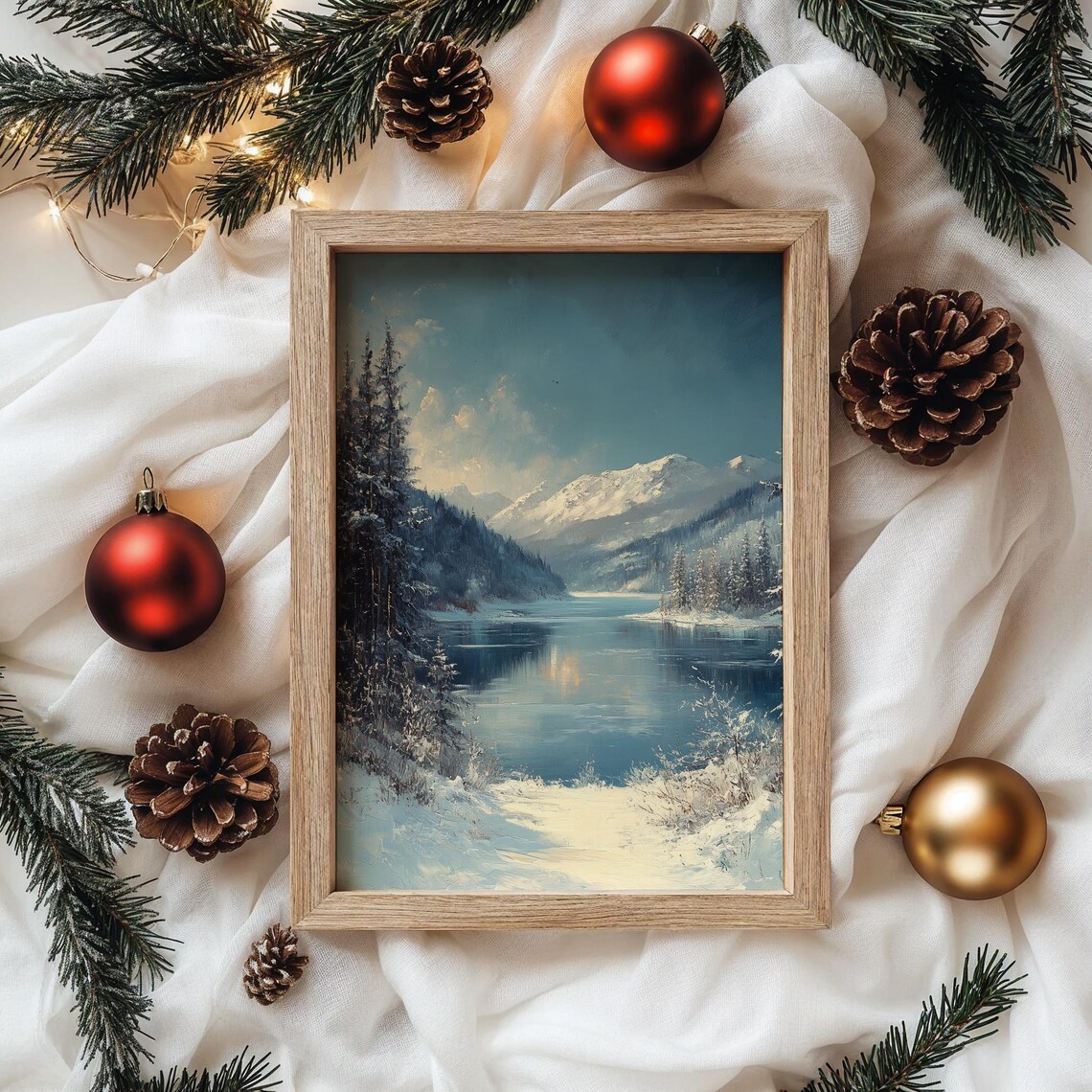 Snowy Valley Lake With Frosted Pines And Mountains Art Poster - Image 4