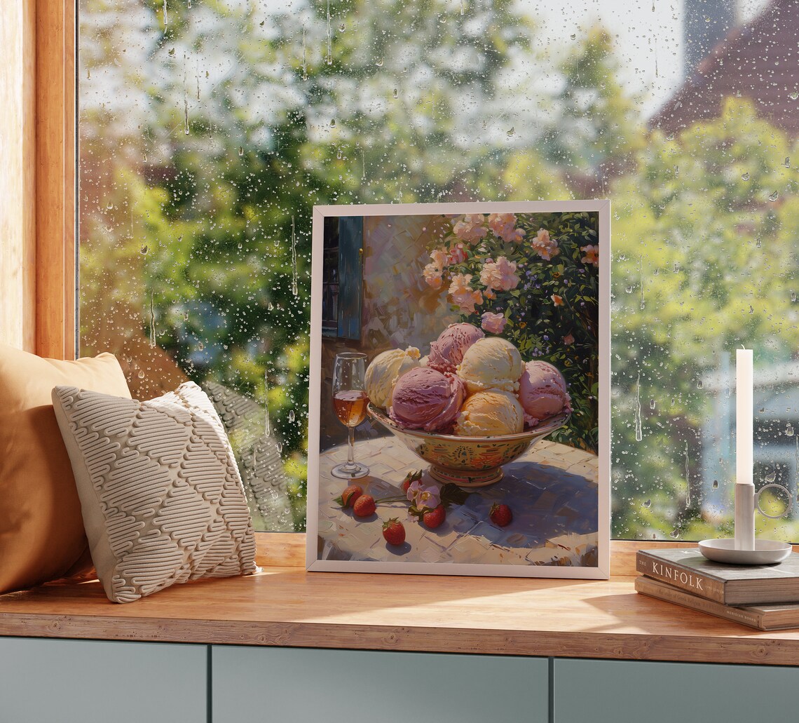 Gelato Bowl Summer Garden Table Scoops Strawberries Sweet Dessert Poster - Image 2