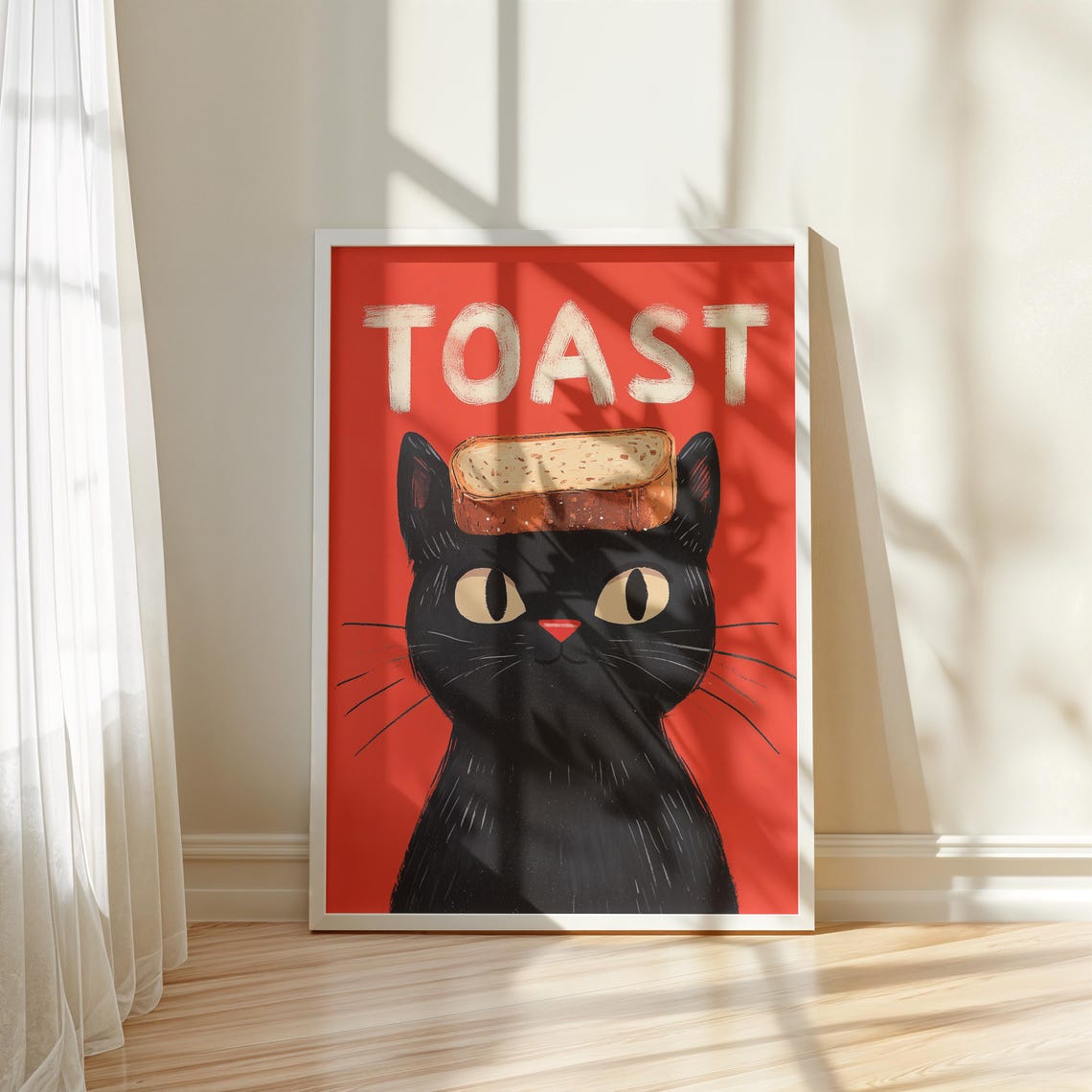 Quirky Toast Black Cat Balancing Toast On Head Funny Cat Poster - Image 5