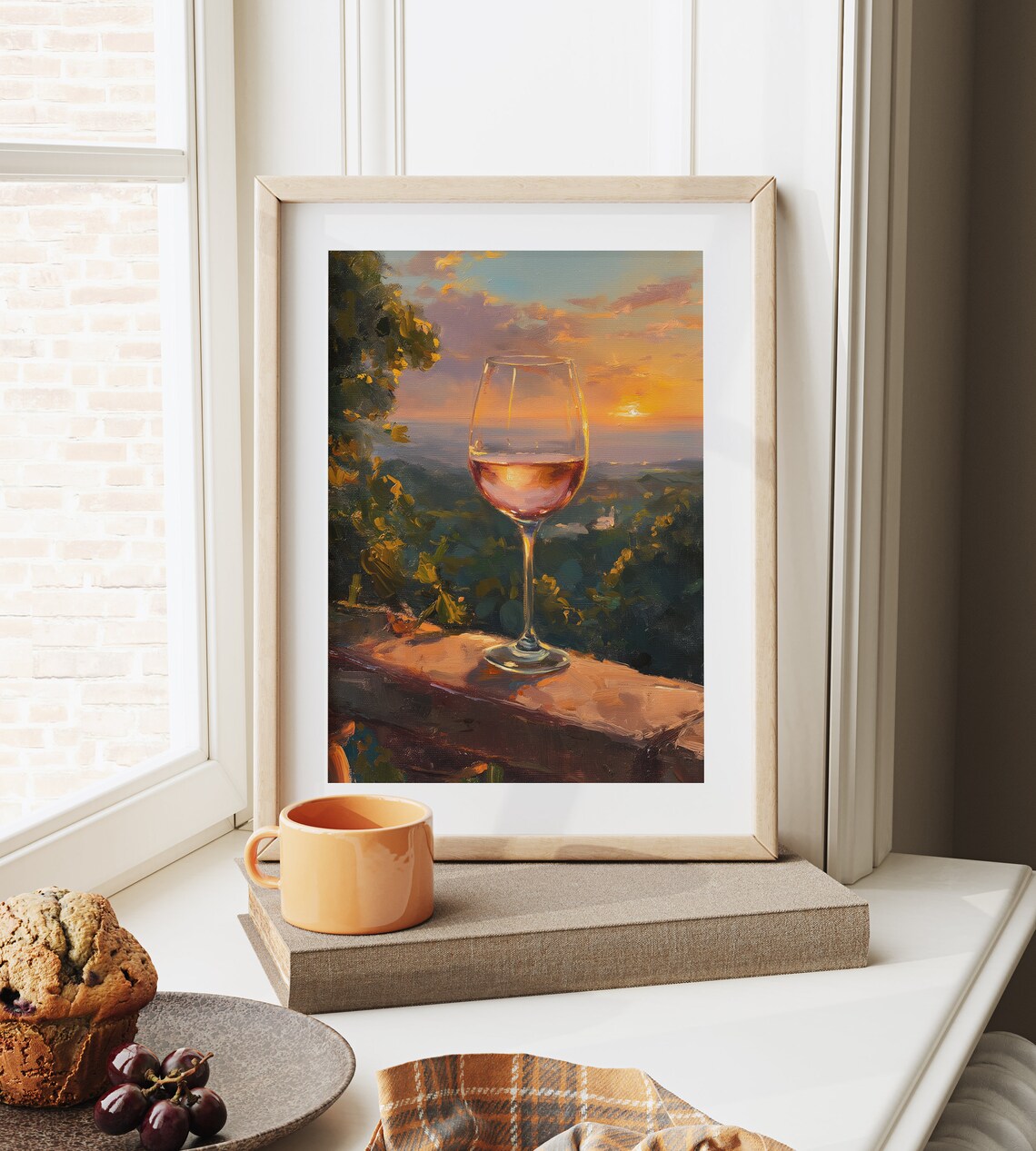 Glass Rose Wine Balcony Sunset Hills Golden Hour Romantic Evening Poster - Image 6