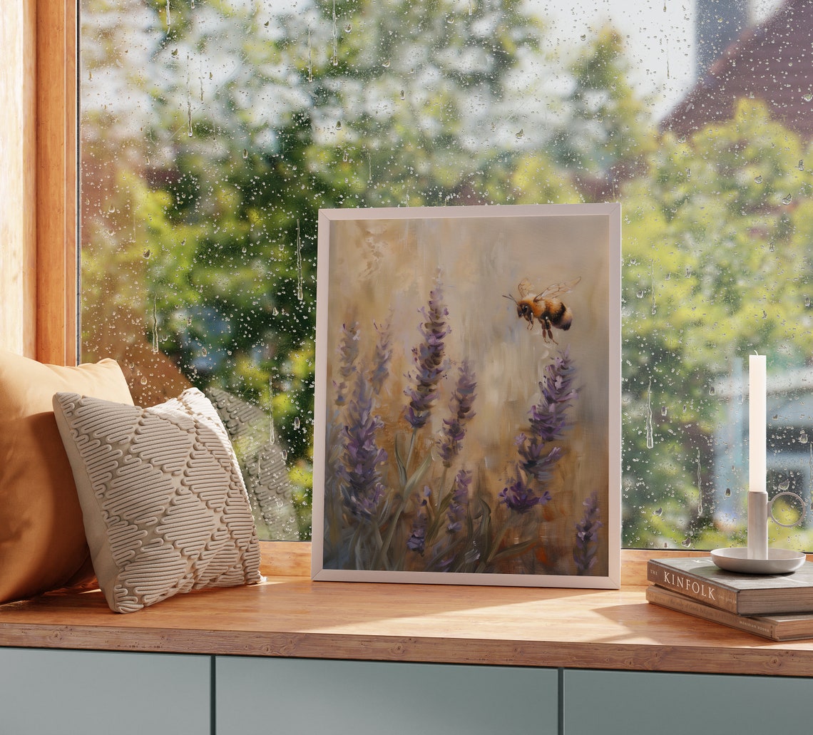 Bumblebee Hovering Over Lavender Blooms Golden Meadow Poster - Image 2