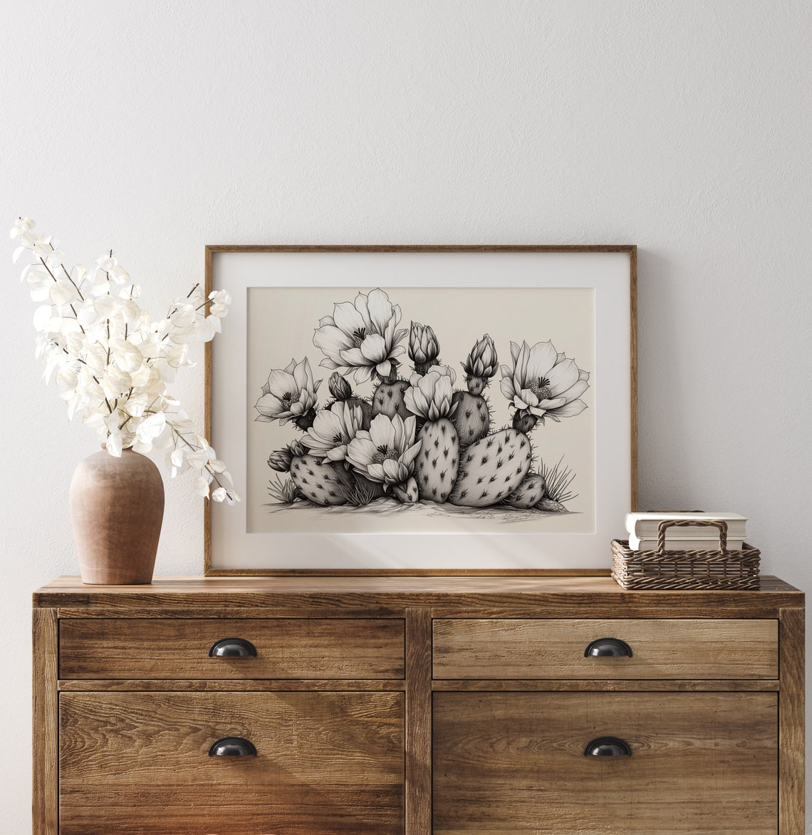 Prickly Pear Cactus In Bloom Desert Botanical Sketch Art Poster - Image 3