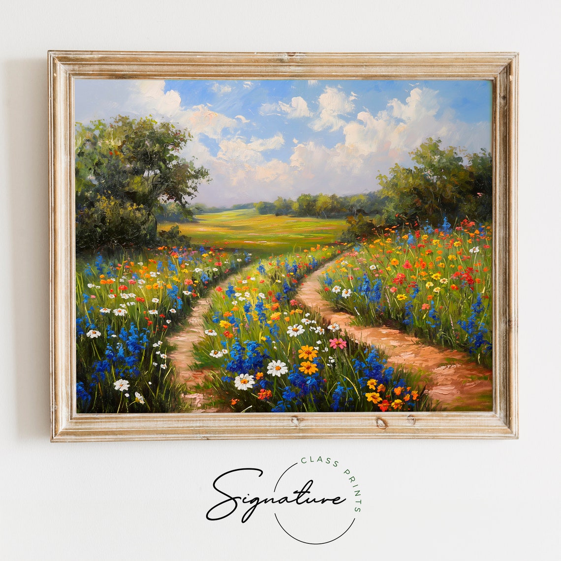 Wildflower Meadow With Winding Path Impressionist Summer Poster