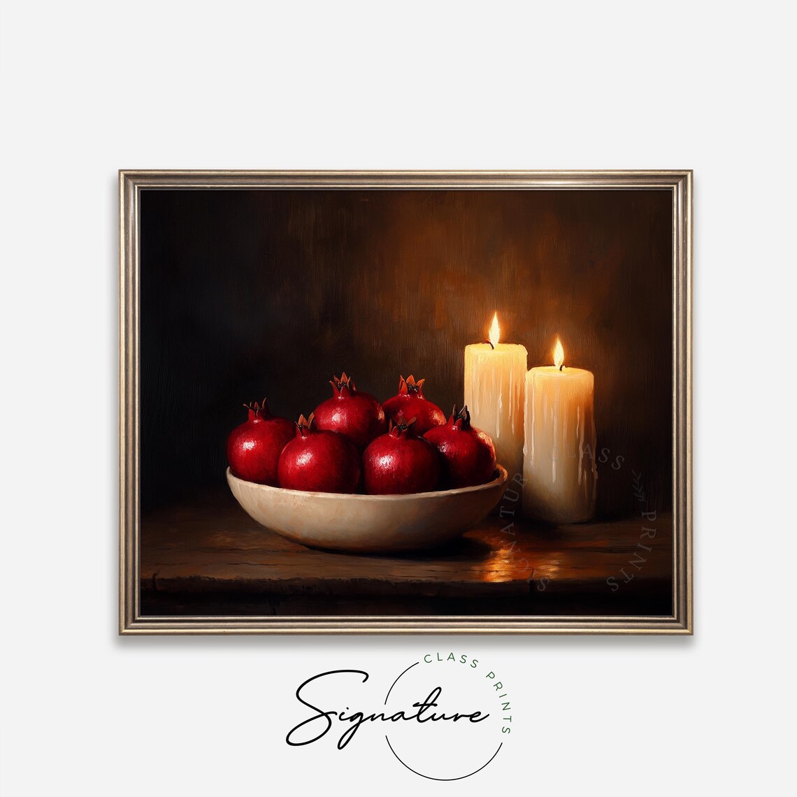 Bowl Of Pomegranates With Candlelight Warm Farmhouse Art Poster - Image 4