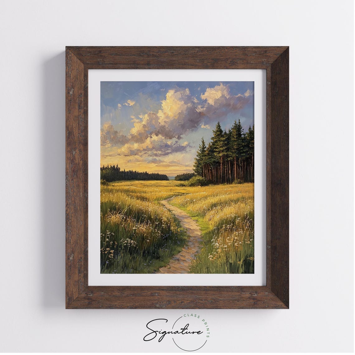 Broad Meadow Path With Golden Evening Glow Pine Forest Sunset Poster - Image 3