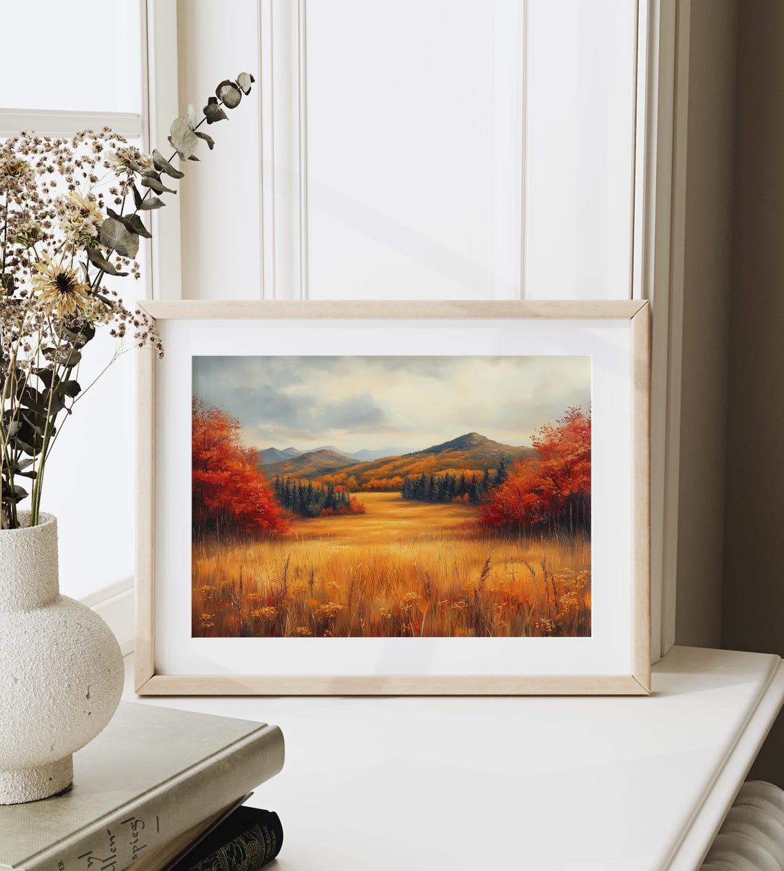 Golden Valley Meadow Framed by Autumn Forest and Mountains Poster - Image 6