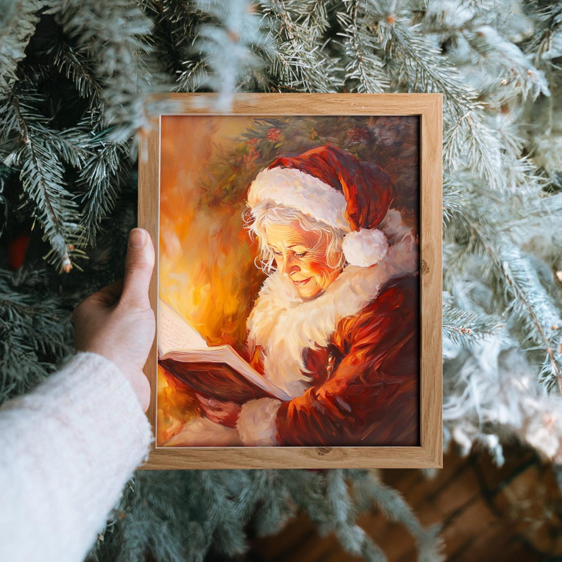 Mrs Claus Reading By The Fireplace Cozy Christmas Painting Poster