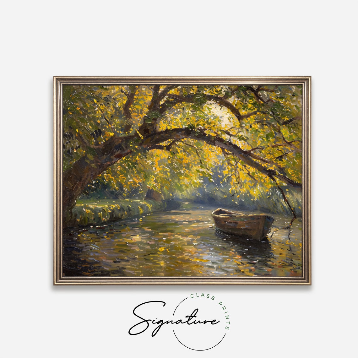 Golden Elm Tree Over Canal With Moored Rowboat Autumn Poster - Image 4