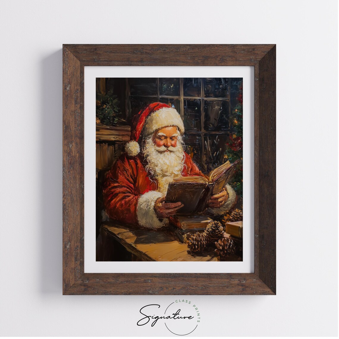Santa Claus Reading a Book by Lamplight in a Cozy Cabin Poster - Image 3