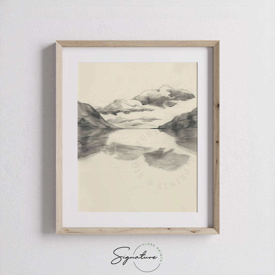 Cloud Reflections In Still Lake Minimalist Water Sketch Poster - Image 3