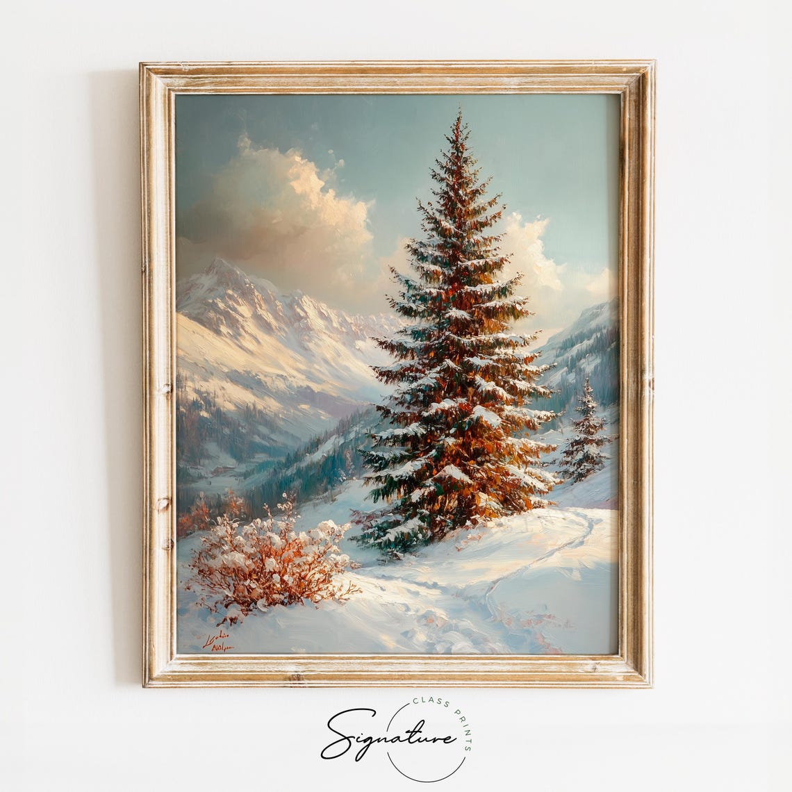Majestic Snowy Evergreen Pine Mountain Winter Landscape Poster