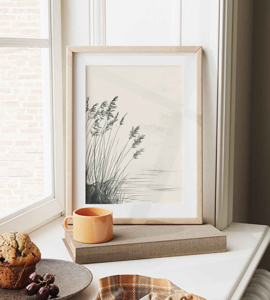 Tall Wild Grasses By Calm River Minimalist Ink Sketch Poster - Image 6