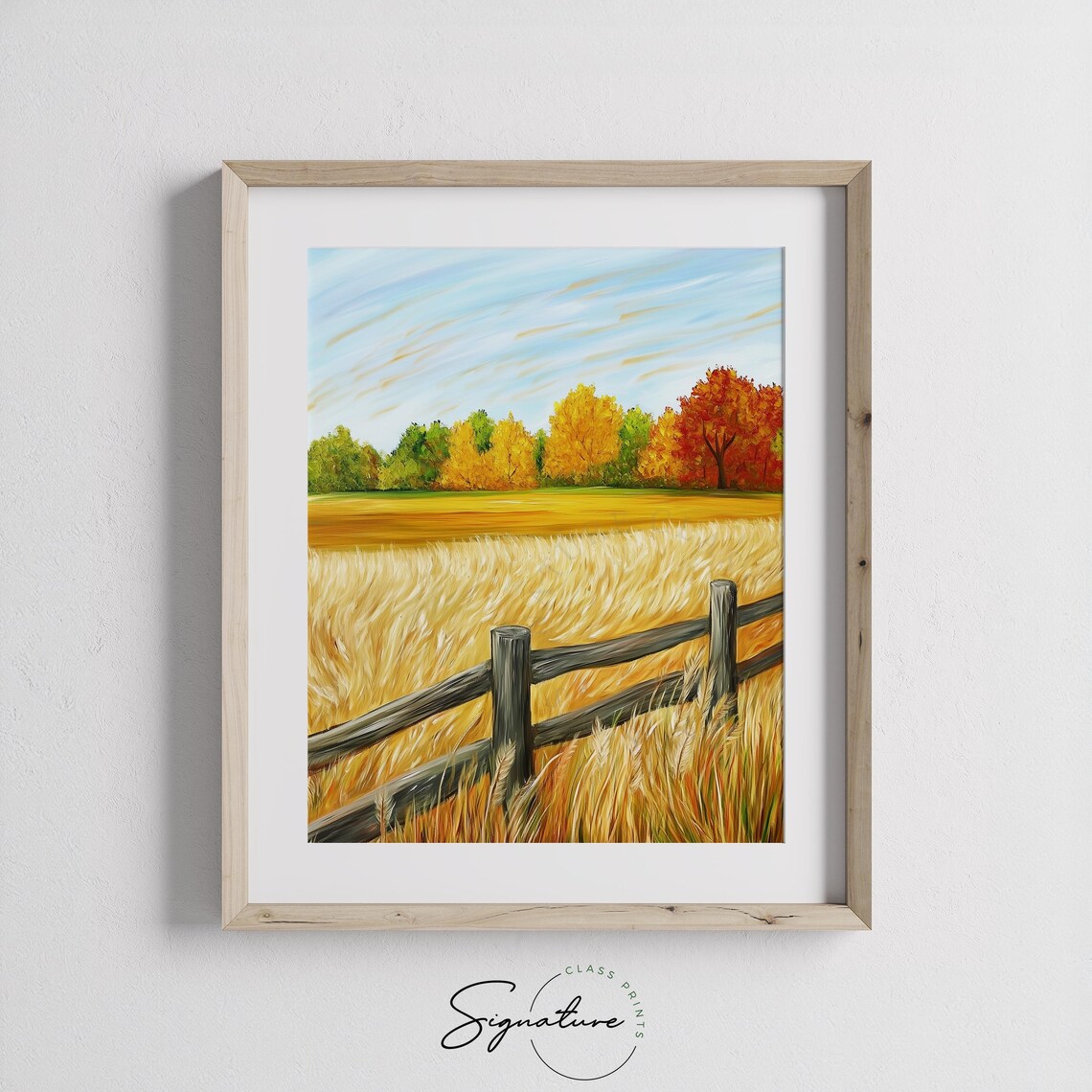 Rustic Rail Fence Bordering Golden Field of Fall Colors Poster - Image 3