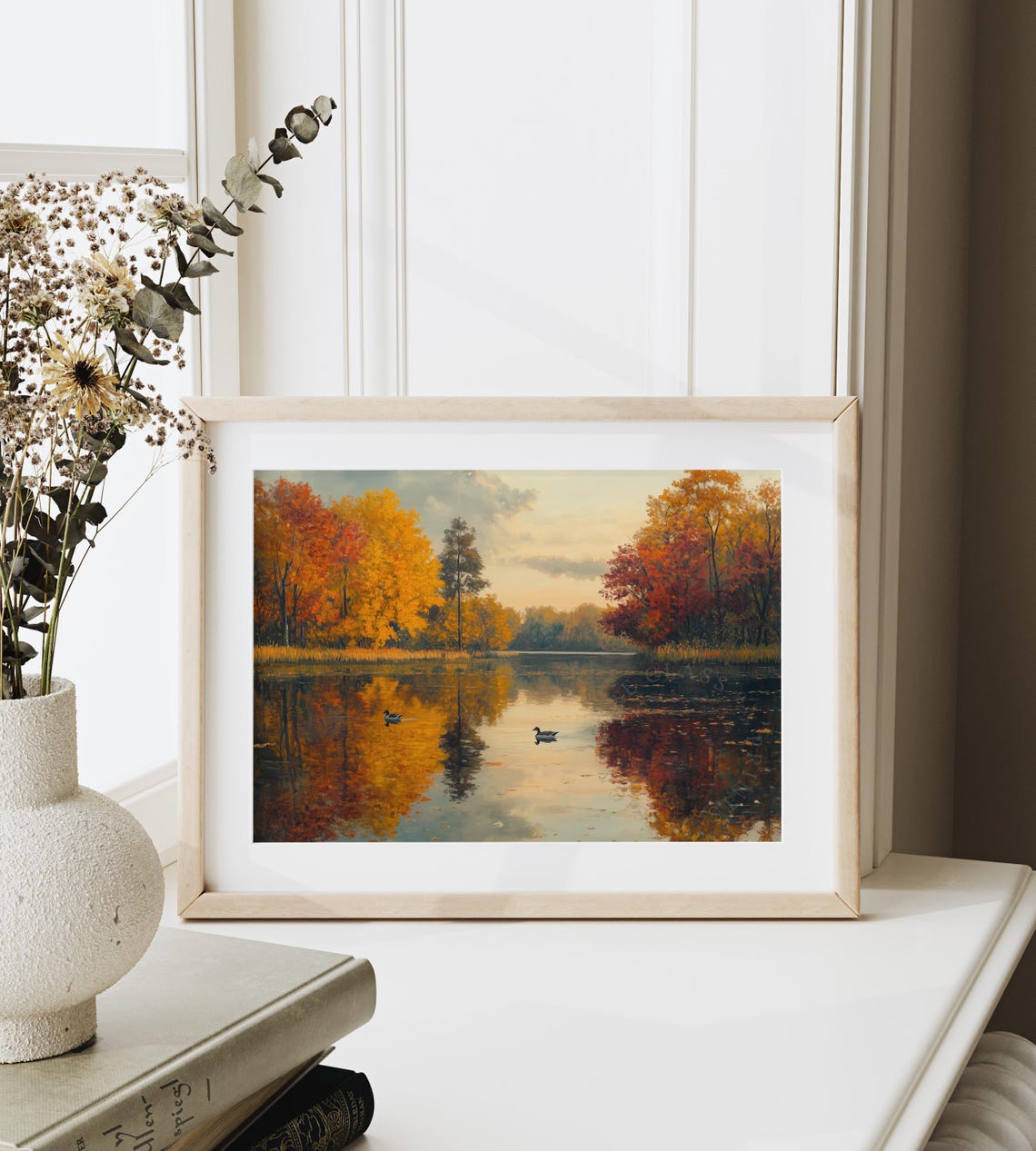 Ducks On Autumn Lake Still Water Fall Reflection Vintage Lake Poster - Image 6