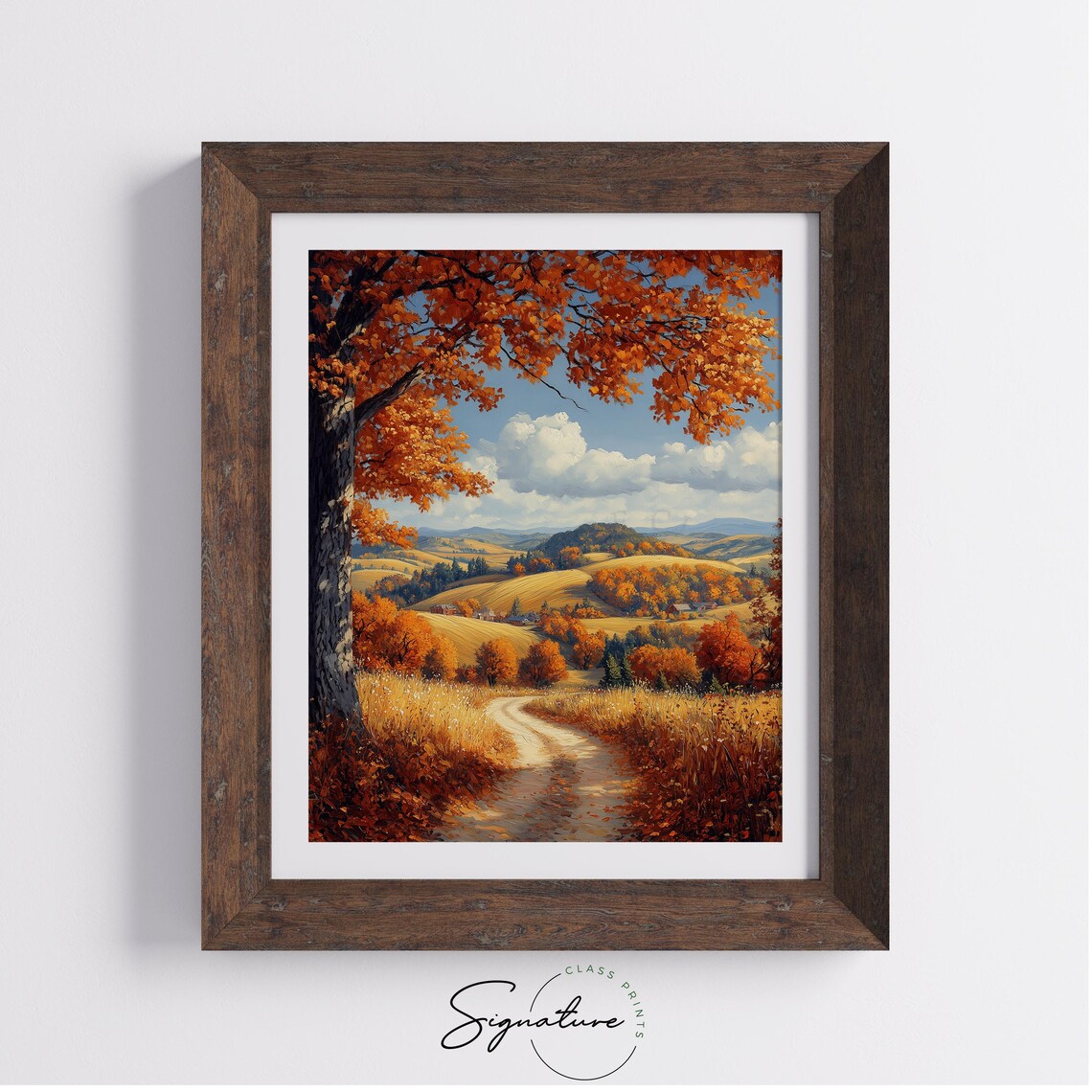 Autumn Hills Landscape With Big Maple Tree Overlooking Rolling Valley Wall Art - Image 4