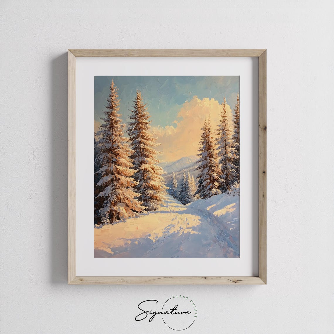 Sunlit Snowy Cedars in Warm Morning Light Winter Forest Poster - Image 2