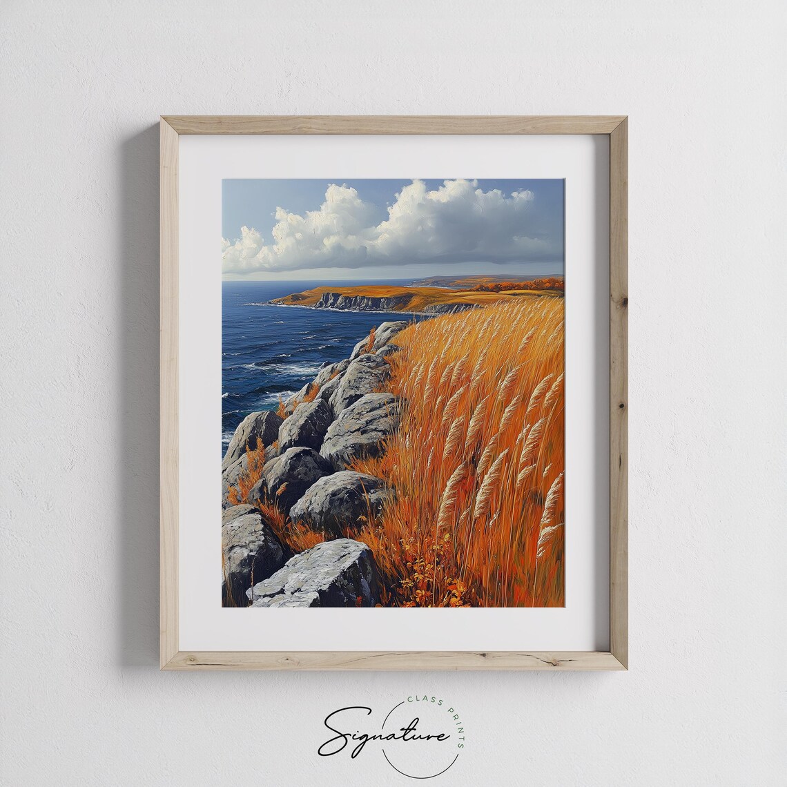 Golden Coastal Cliffs Rocky Ocean Shoreline Autumn Seascape Print - Image 3