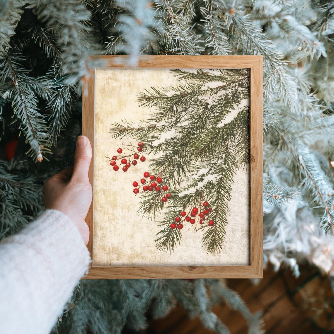 Pine Branches With Red Berries, Vintage Holiday Art Print - Image 6