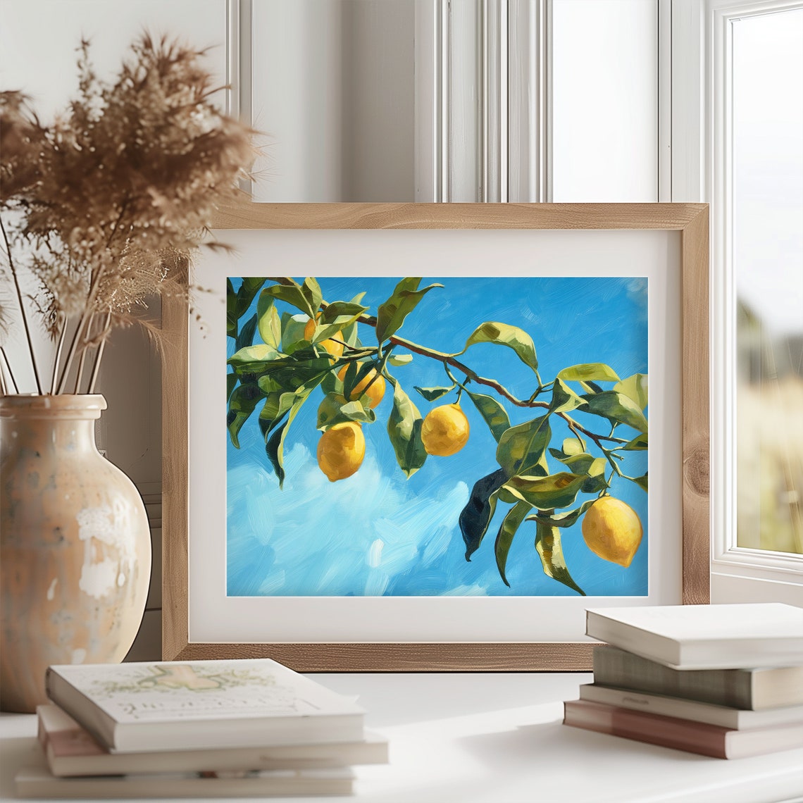 Lemon Tree Branch Ripe Lemons Against Bright Blue Sky Poster - Image 2
