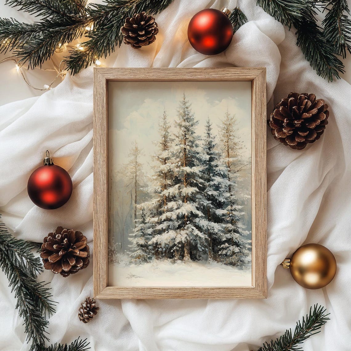 Tranquil Frosty Pine Trees In Overlapping Layers Winter Art Poster - Image 4