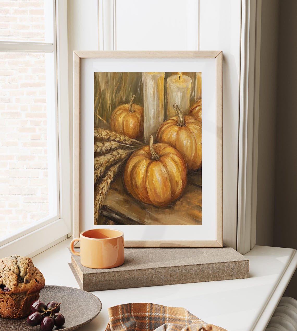 Pumpkins Wheat Candles Rustic Wood Cozy Fall Harvest Still Poster - Image 6