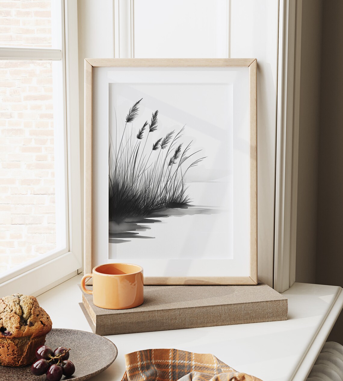 Serene Tall Reeds At The Water Edge Ink Wash Nature Sketch Poster - Image 6