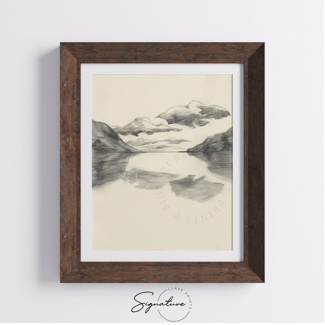 Cloud Reflections In Still Lake Minimalist Water Sketch Poster - Image 4