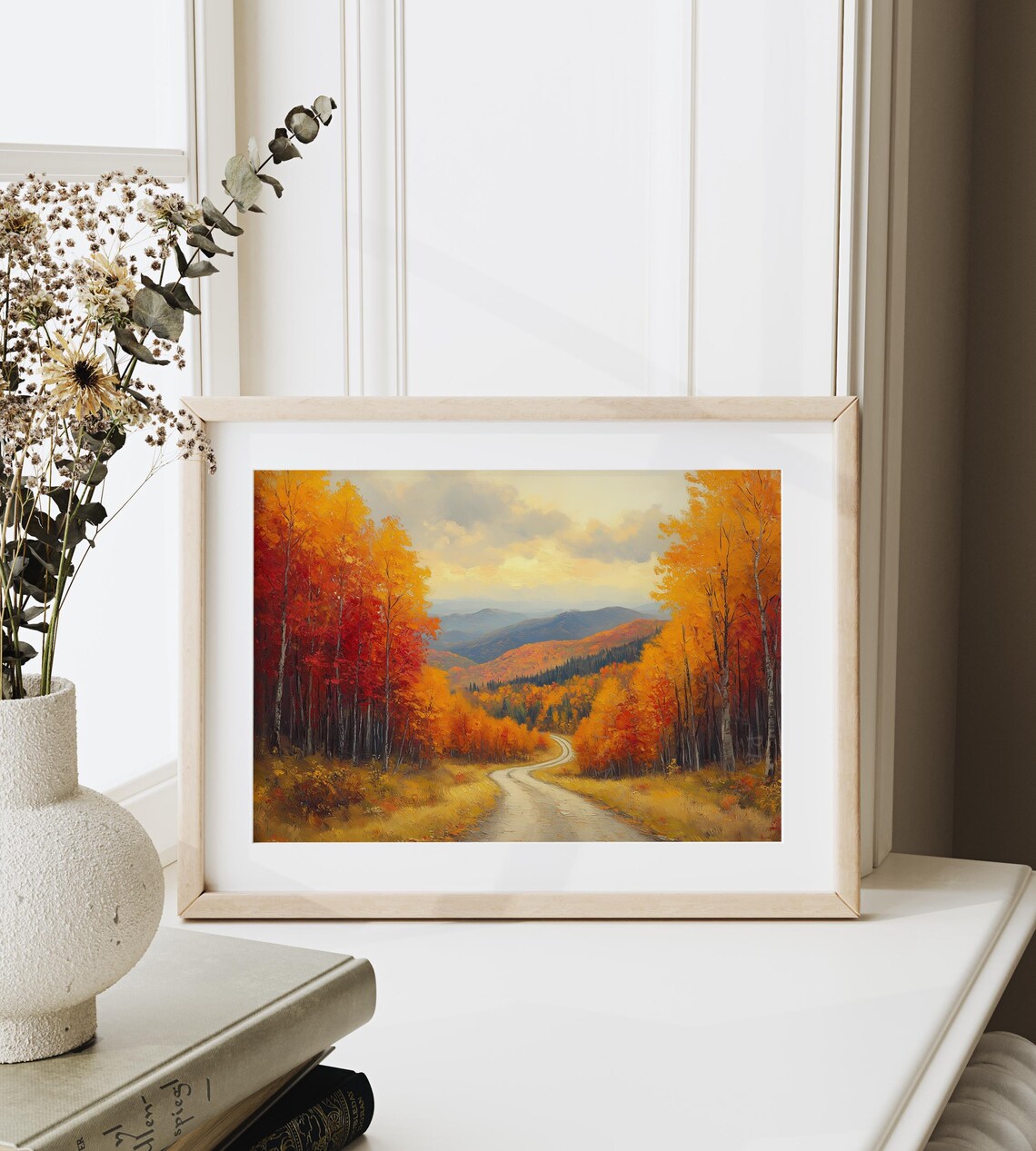 Winding Mountain Road Through Fiery Autumn Forest Valley Print - Image 6