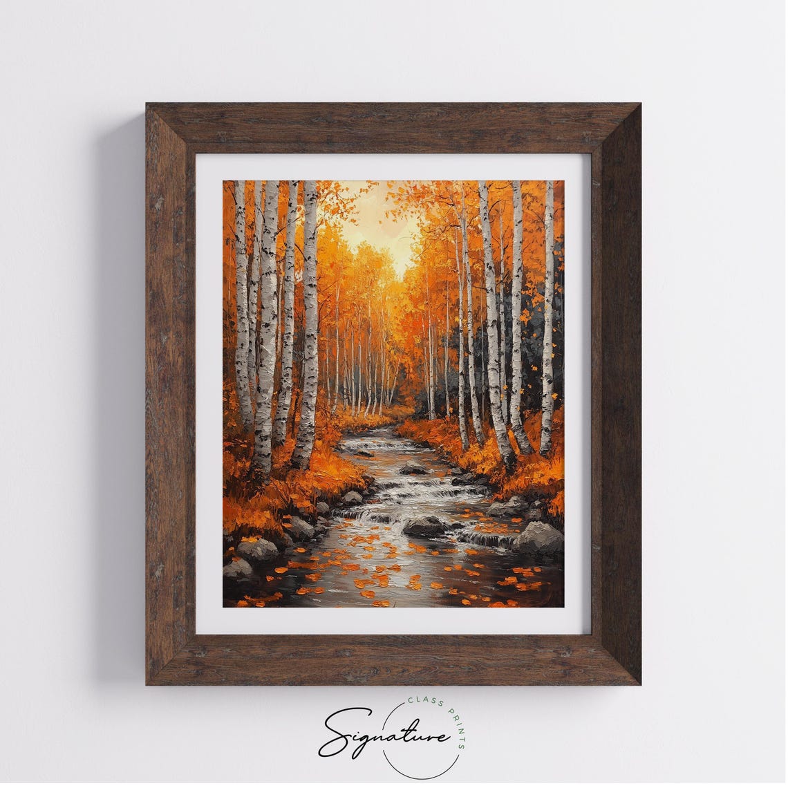 Autumn Birch Grove Mountain Stream White Trunks Orange Leaves Poster - Image 4