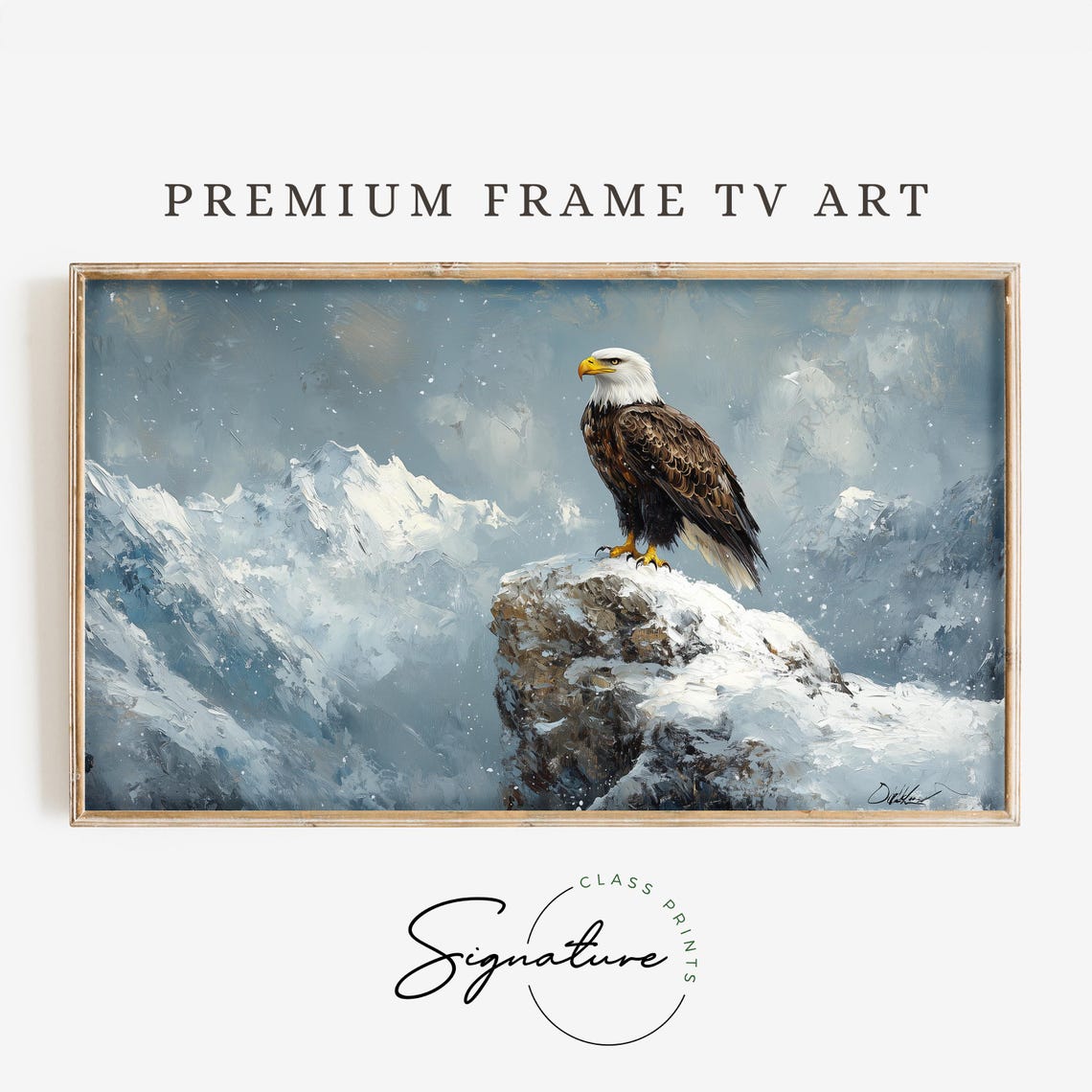 Bald Eagle Perched on Snowy Cliff Winter Mountain Art Poster