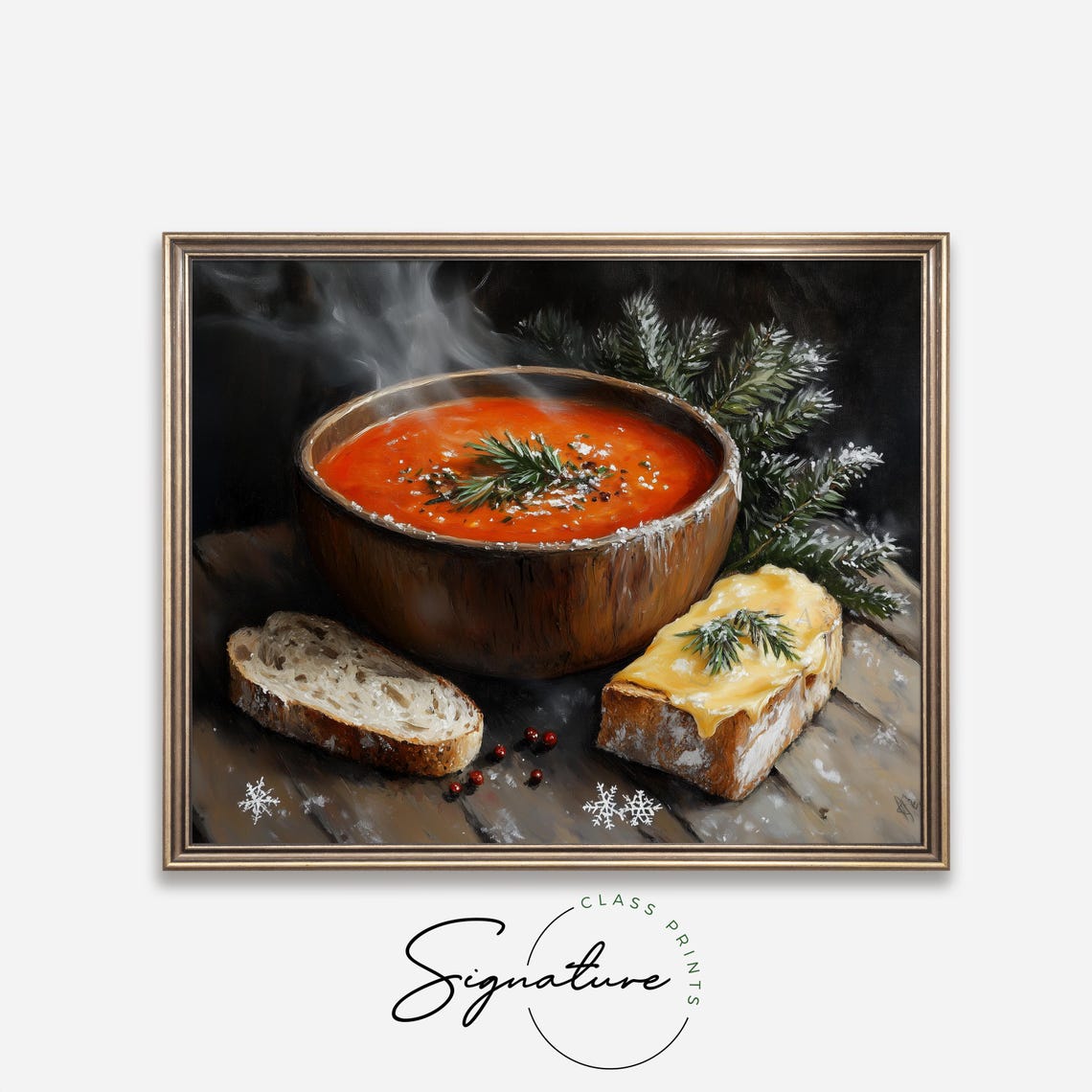 Steaming Tomato Soup With Crusty Bread And Melted Cheese Art Poster - Image 4
