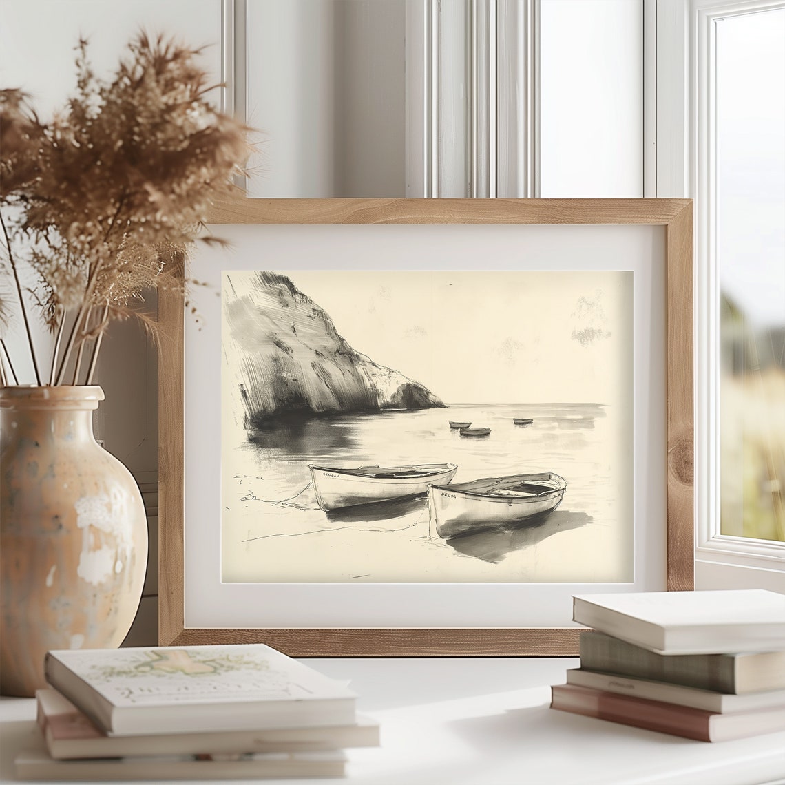 Quiet Cove With Anchored Boats Coastal Sketch Nautical Poster - Image 2