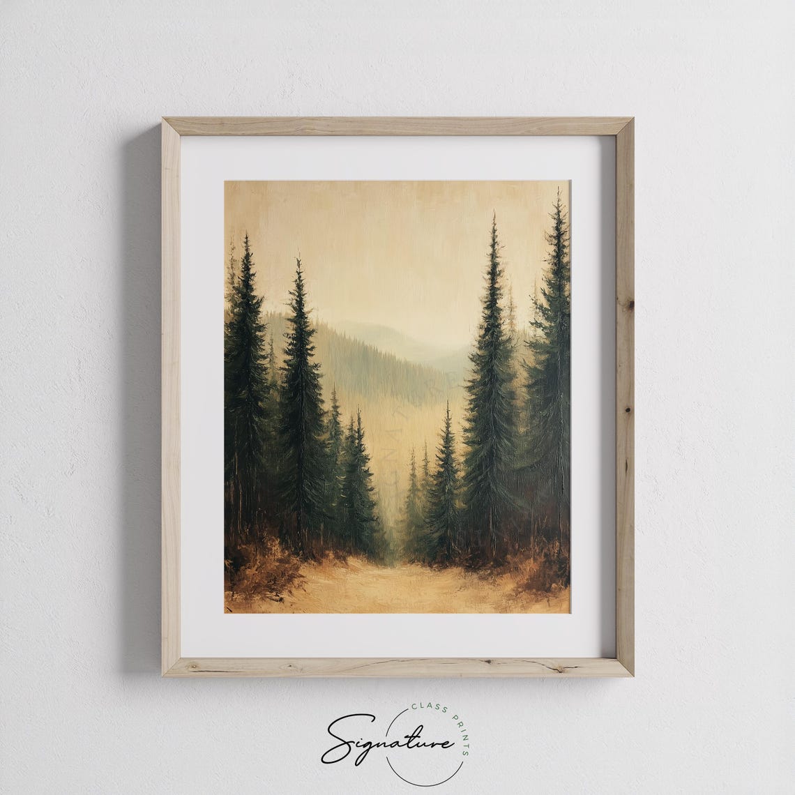 Misty Evergreen Forest in Warm Golden Haze Above Snowy Ground Poster - Image 2