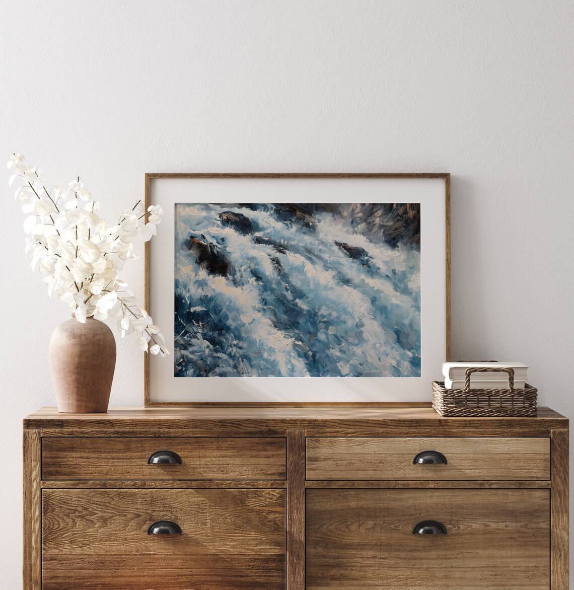 Cascading Mountain Waterfall Painting Mountain Stream Artwork Serene Waterfall Scene Peaceful And Tranquil Wall Art Decor 829 - Image 3