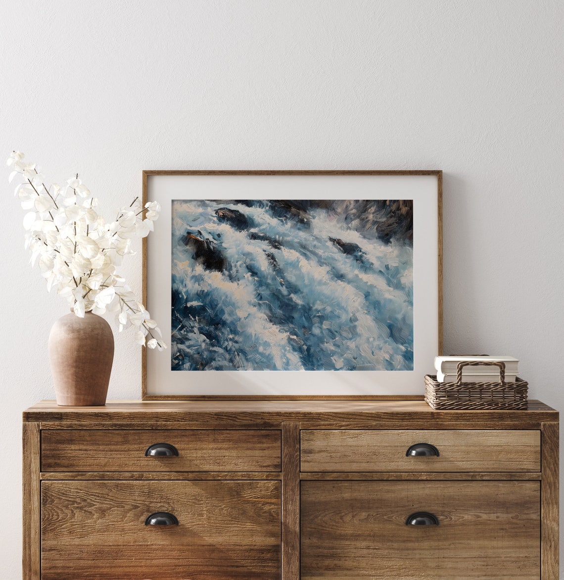 Cascading Waterfall In Blue Impasto Mountain Stream Poster Art - Image 3