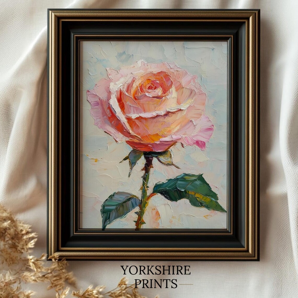 Rose Flower Oil Painting, Neutral Vintage Art Print