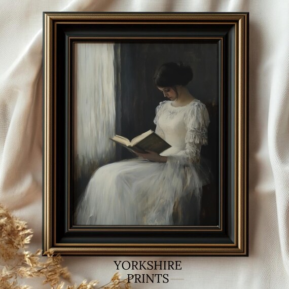 Antique Portrait Woman Reading Book Vintage Moody Women Wall Art Woman Reading Vintage Art Antique Woman Art Print Woman Portrait