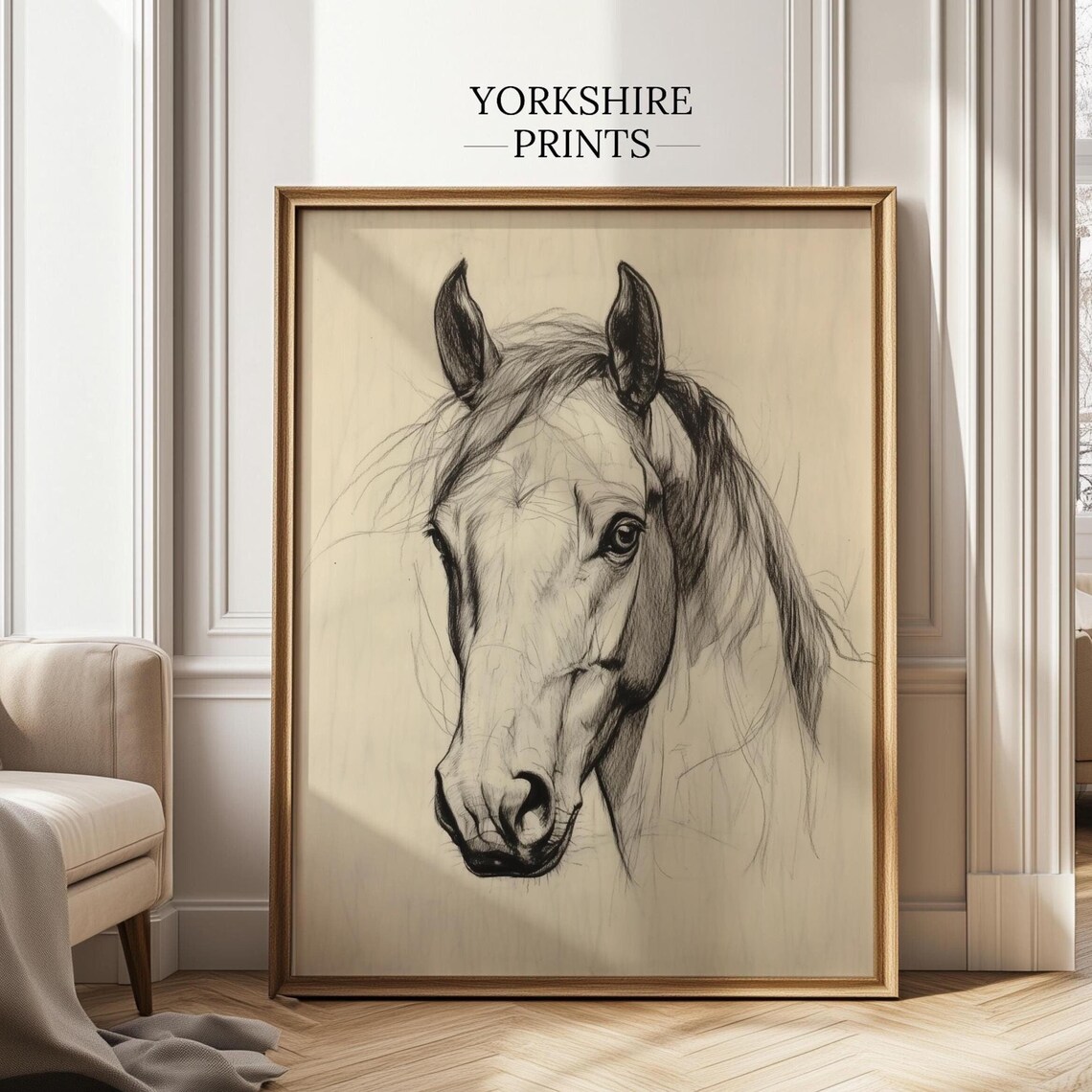 Vintage Horse Art Print, Elegant Black Ink Equine