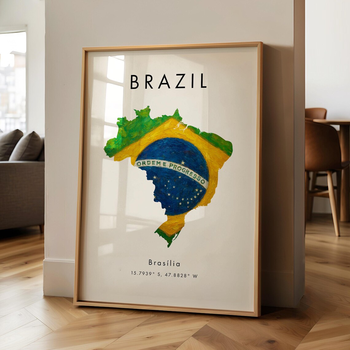 Brazil Map Poster, South America Geography Print