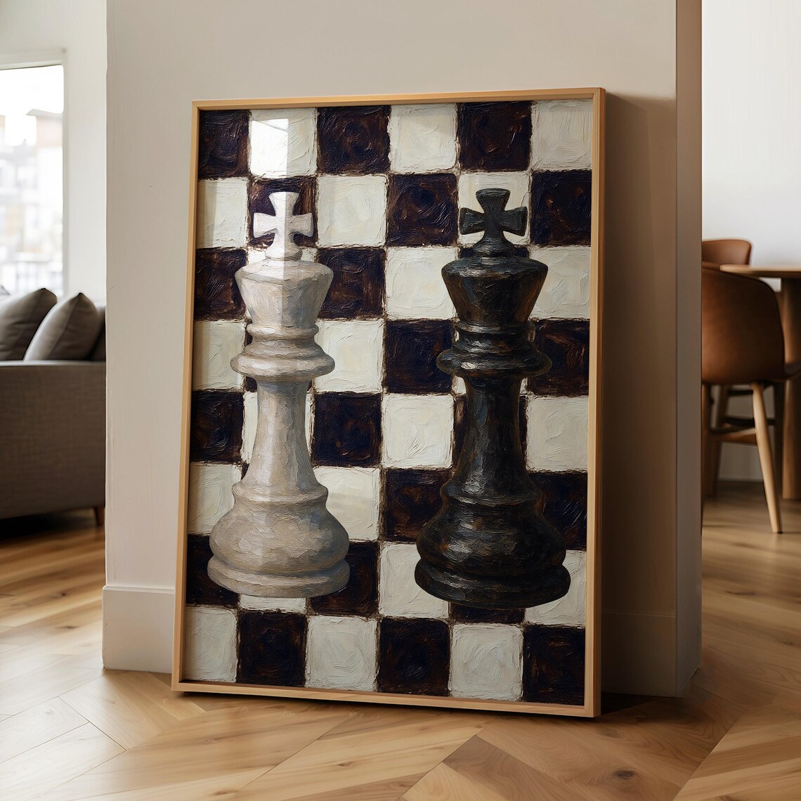 Black and White Chess Kings Painted Impasto Style Art Poster