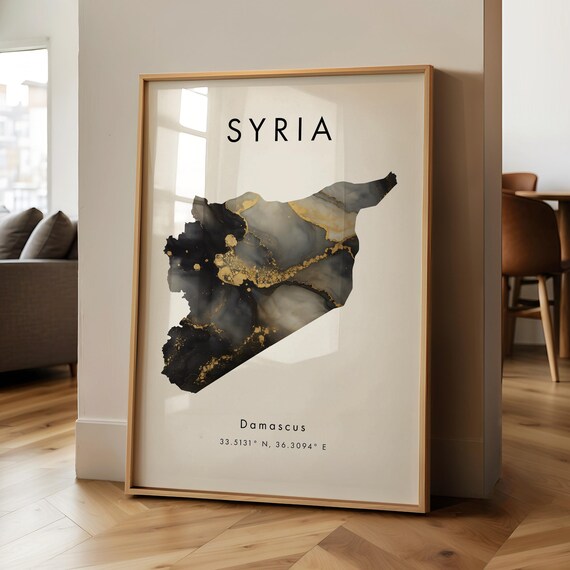 Syria Map Printed Poster Black And Gold Asia Wall Art Print Home Decor Geography Gift Wallpaper