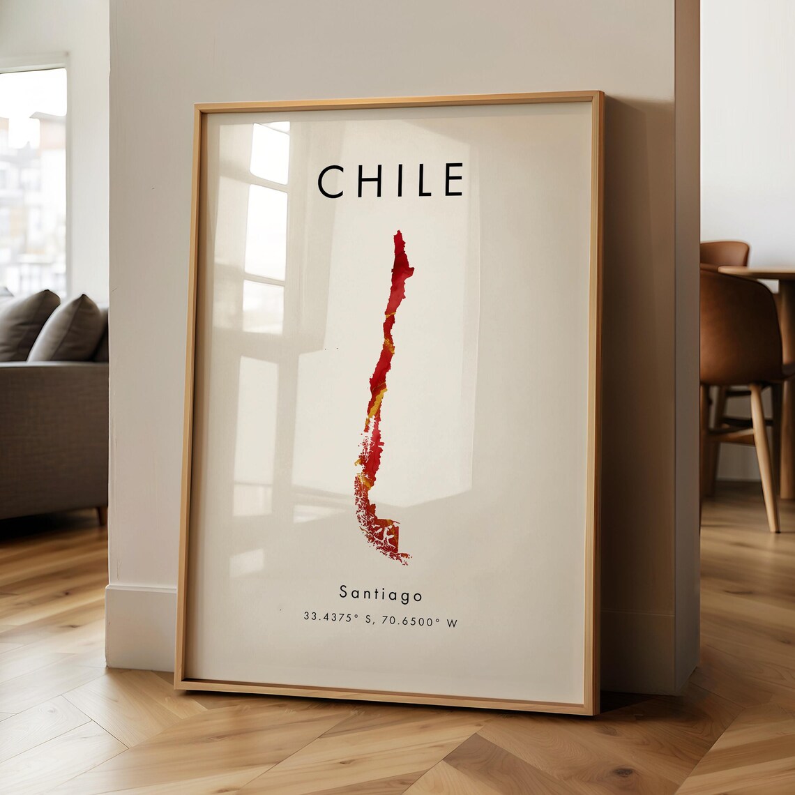 Chile Map Printed Poster, South America Travel Art